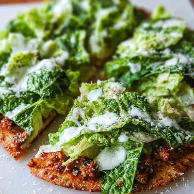 High Protein Chicken Crust Caesar Salad Pizza