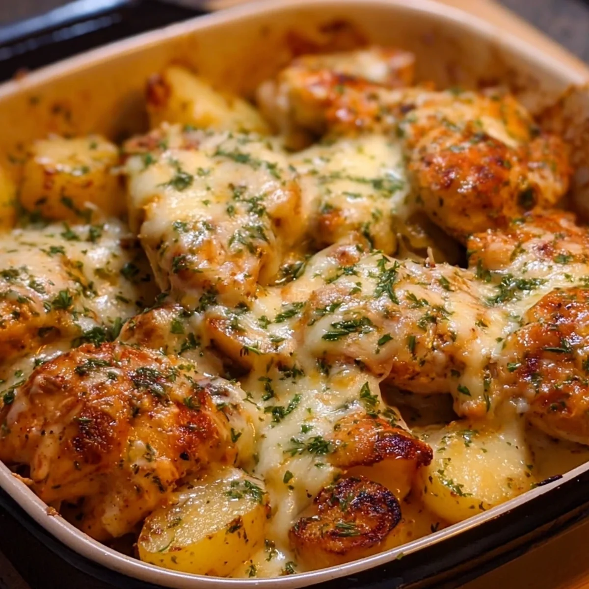 High-Protein Creamy Garlic Chicken & Cheesy Potatoes