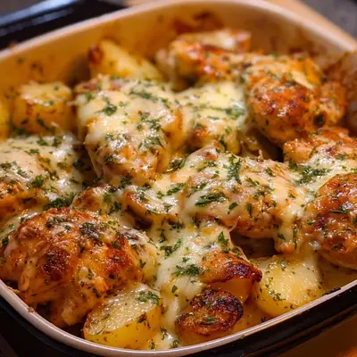 High-Protein Creamy Garlic Chicken & Cheesy Potatoes