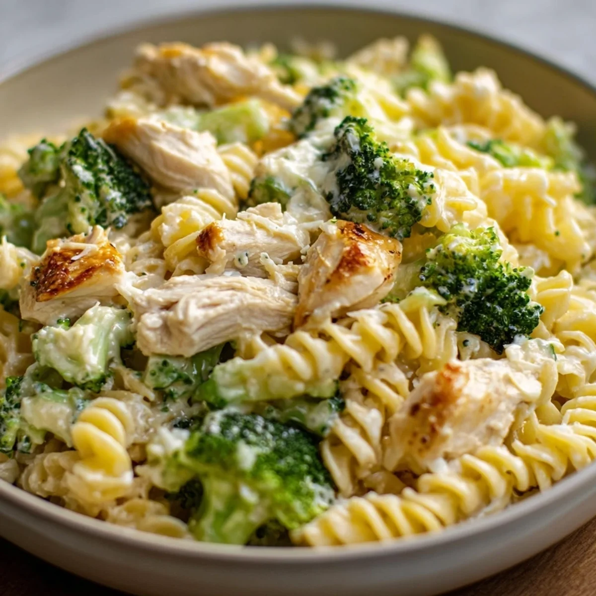 High Protein Creamy Rotisserie Chicken Broccoli Pasta