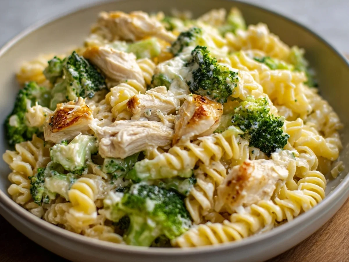 High Protein Creamy Rotisserie Chicken Broccoli Pasta - Featured Image