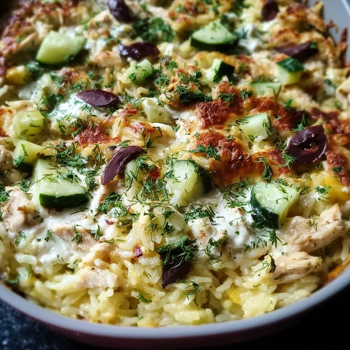 High Protein Dump & Bake Chicken Tzatziki Casserole