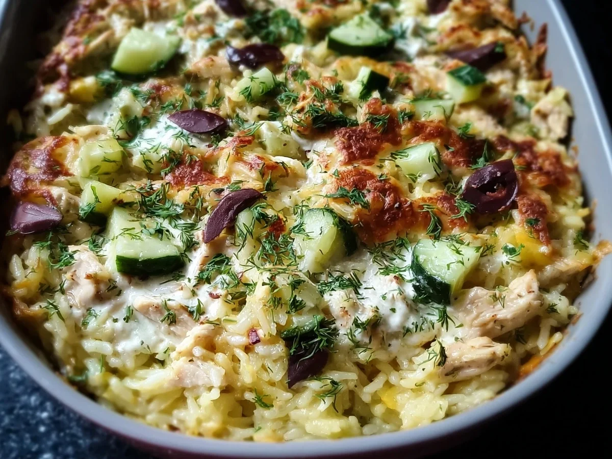 High Protein Dump & Bake Chicken Tzatziki Casserole - Featured Image