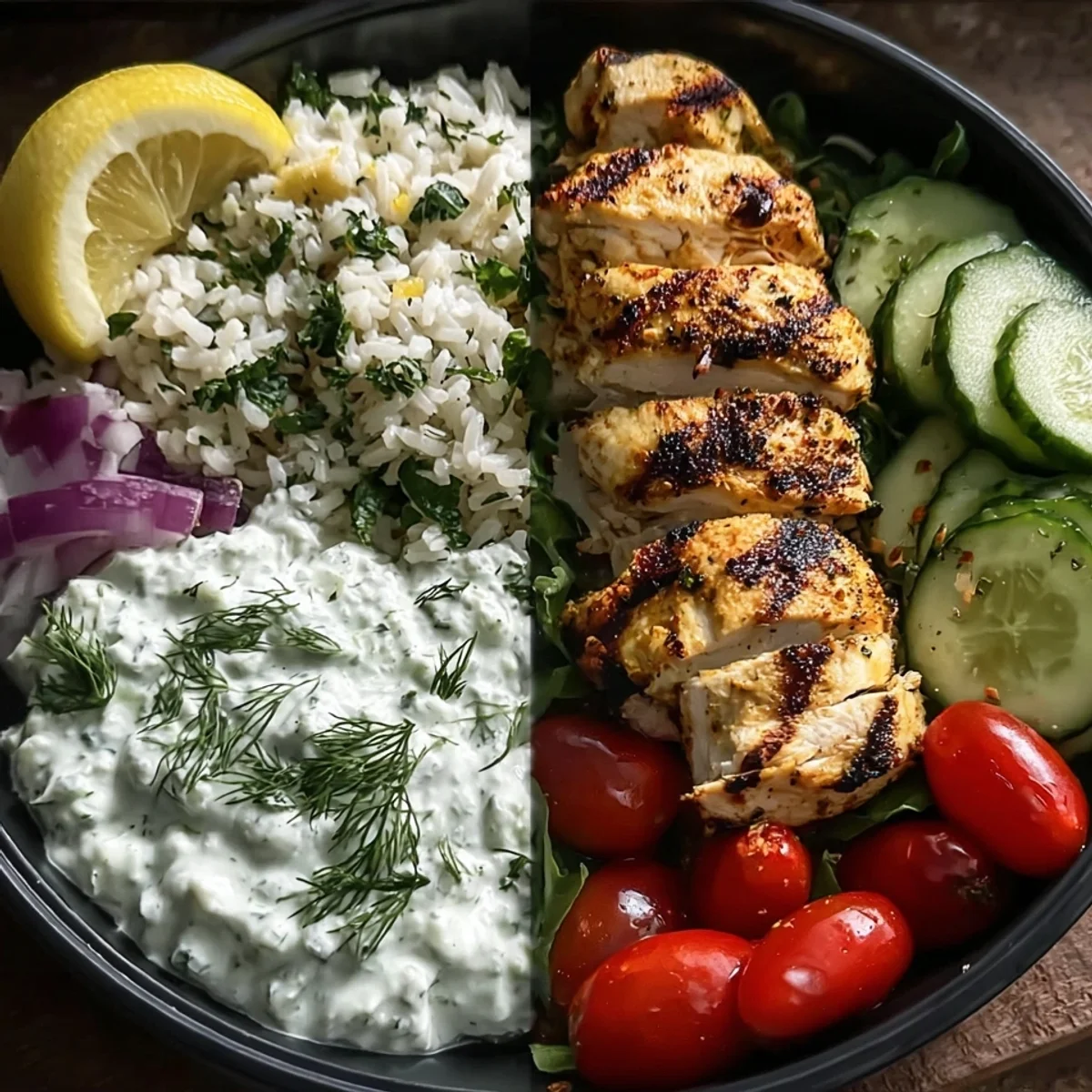High Protein Mediterranean Chicken Tzatziki Bowls
