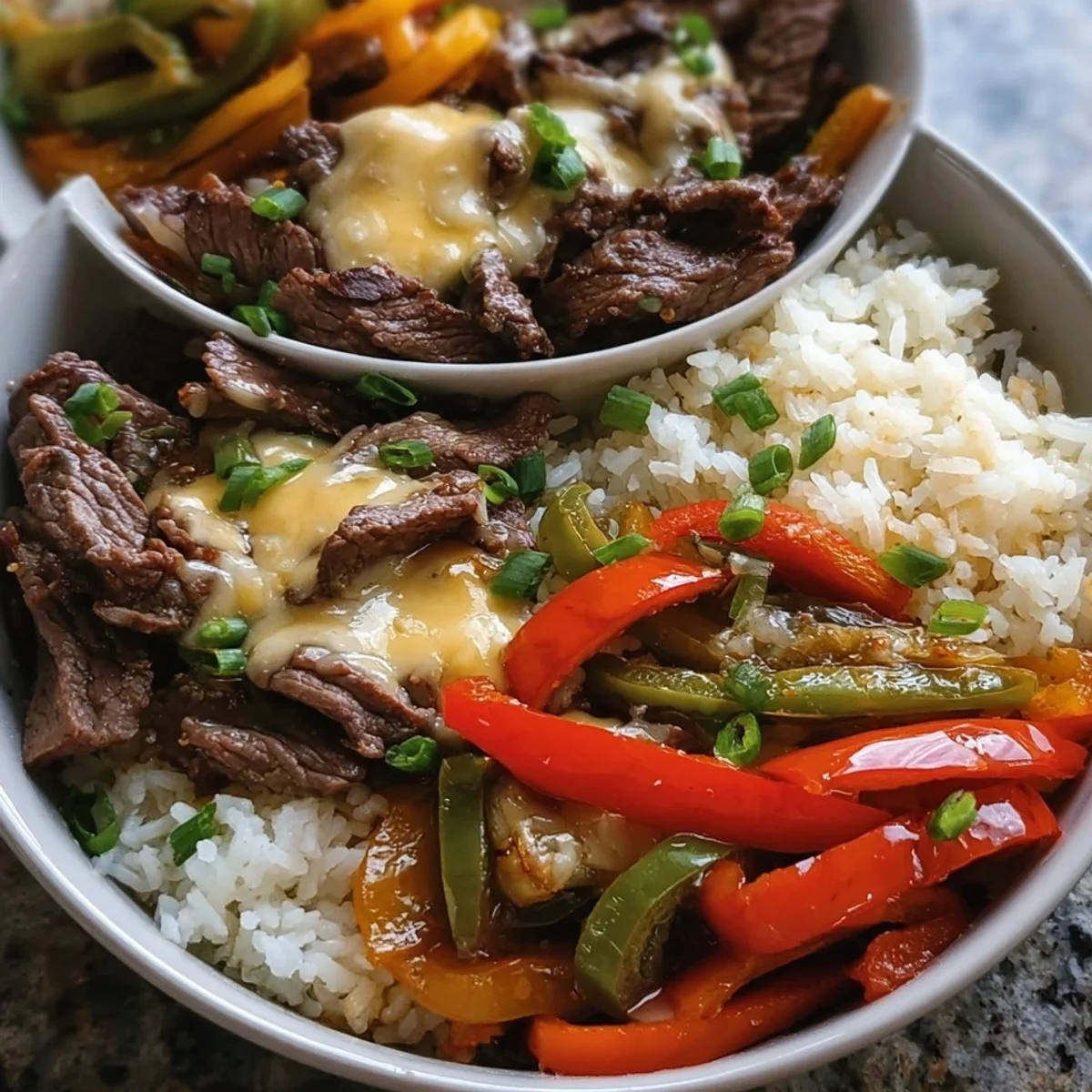 High Protein Philly Cheesesteak Rice Bowls