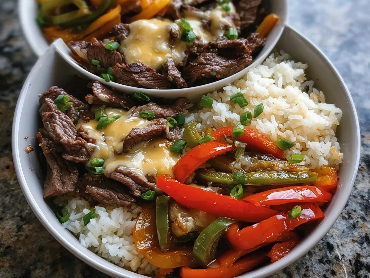 High Protein Philly Cheesesteak Rice Bowls - Featured Image