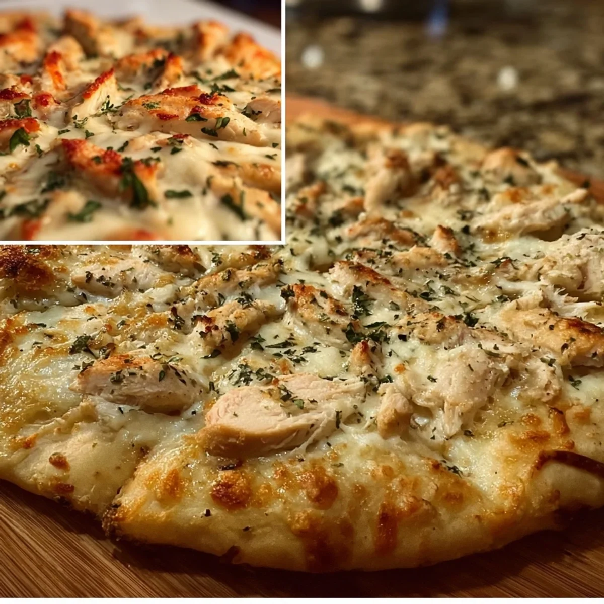 High Protein Roasted Garlic White Chicken Pizza