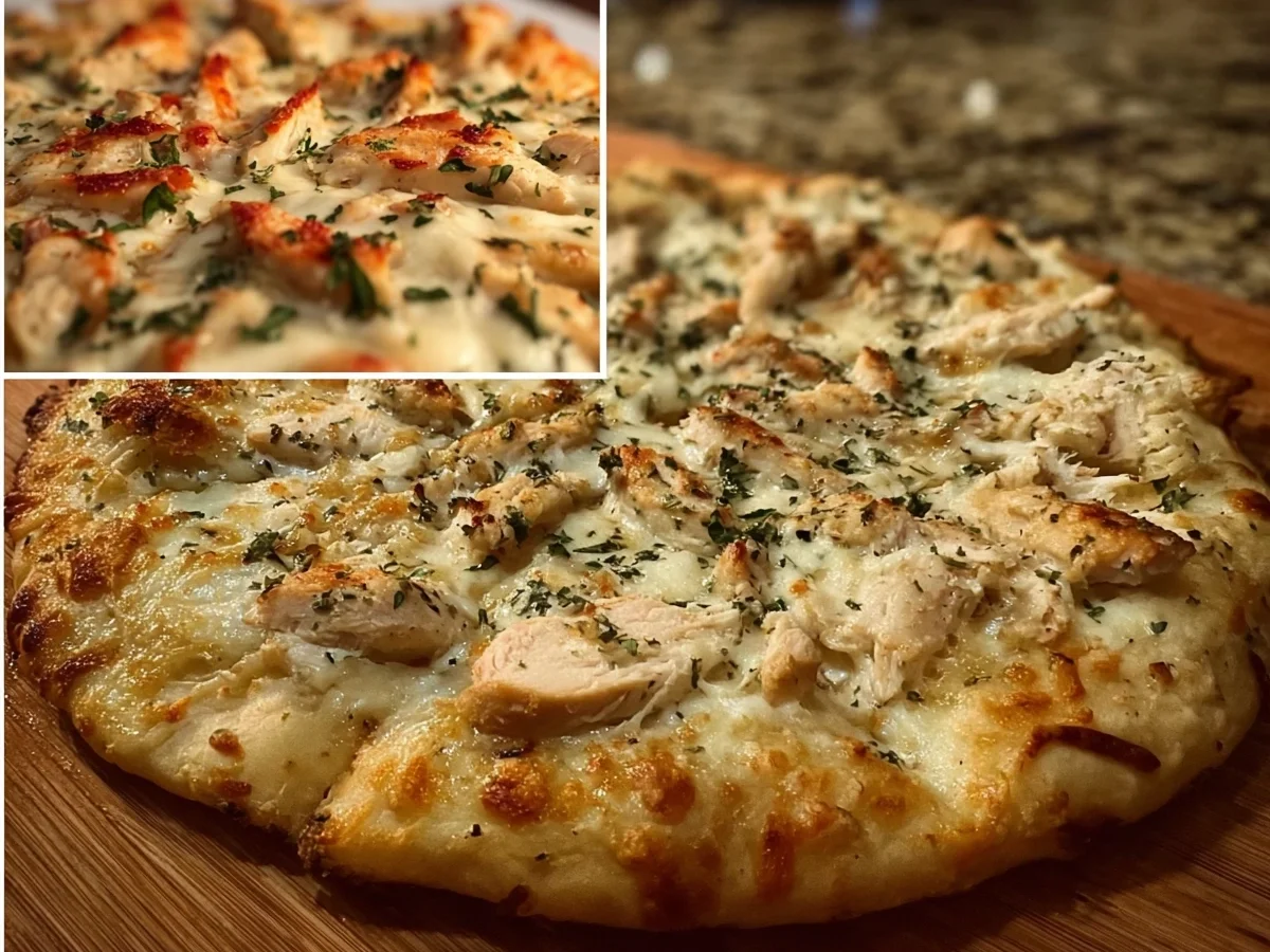 High Protein Roasted Garlic White Chicken Pizza - Featured Image