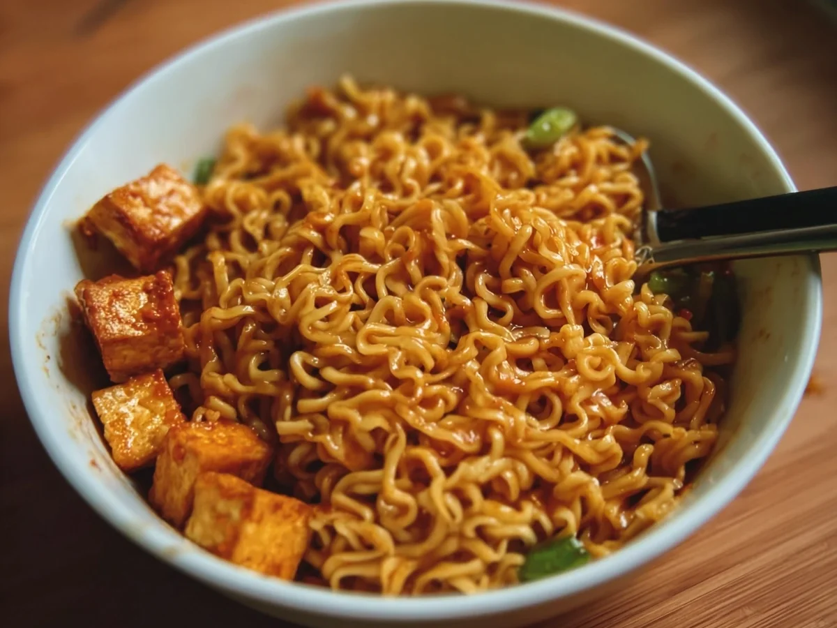 High Protein Vegan Saucy Ramen Noodles - Featured Image