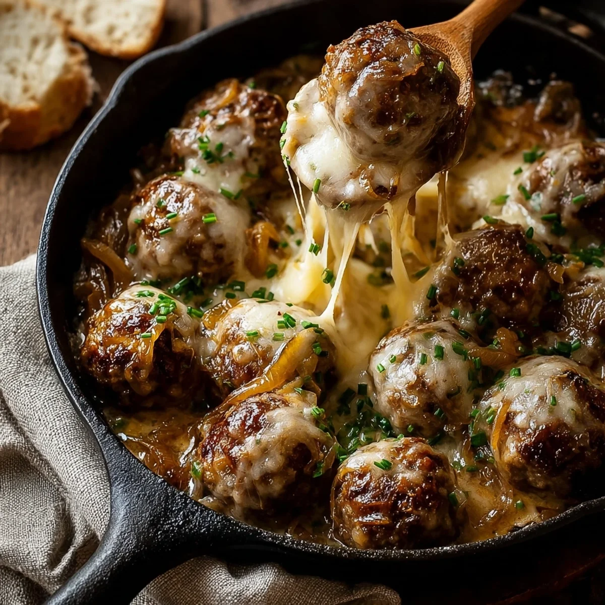 Homestyle Cheesy French Onion Meatballs