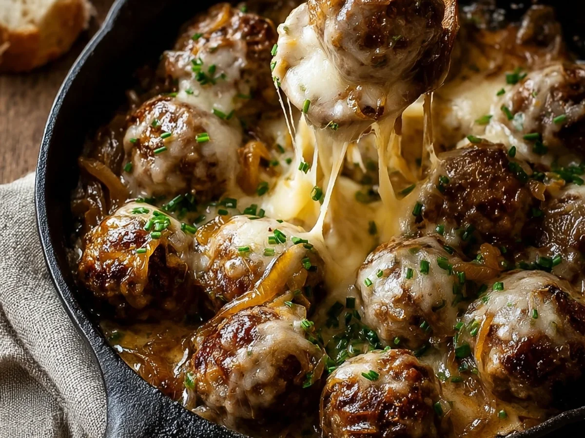 Homestyle Cheesy French Onion Meatballs - Featured Image