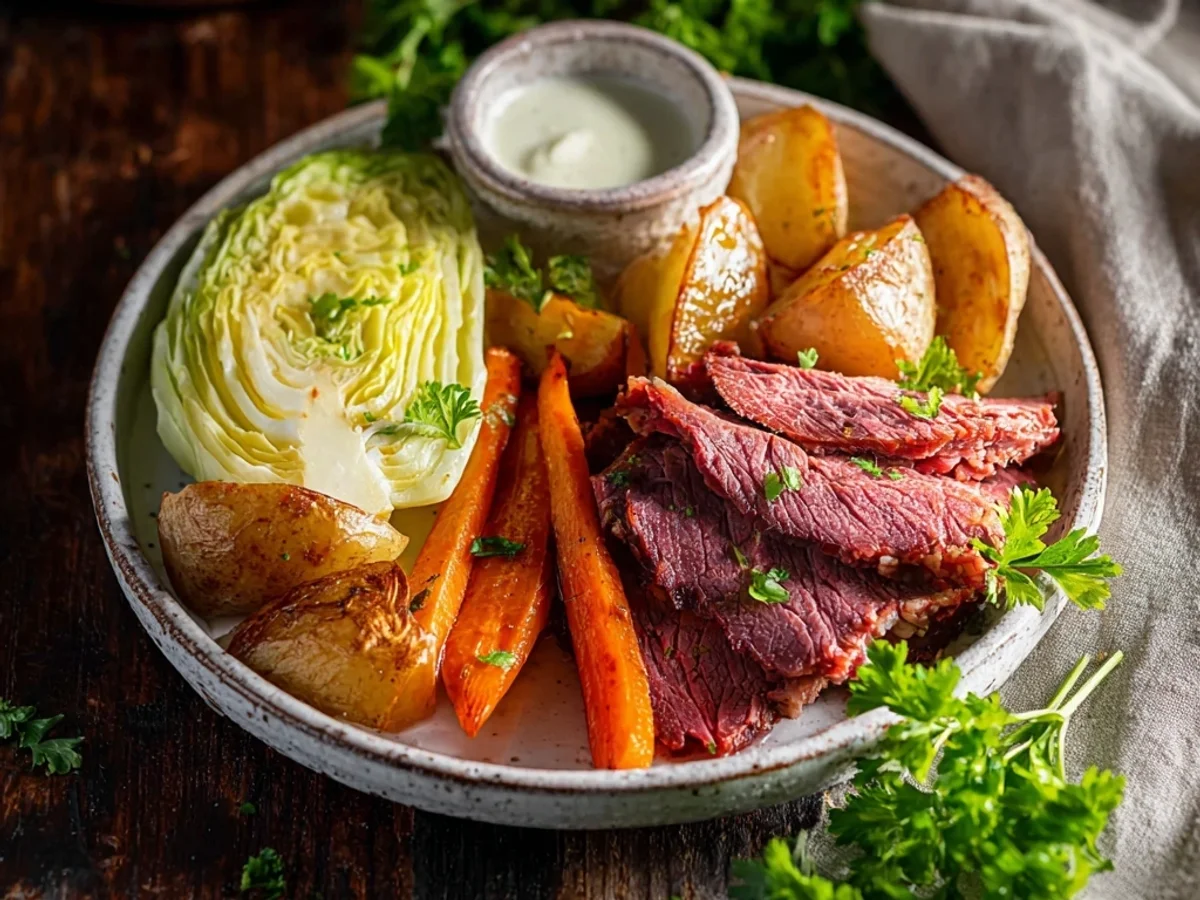Homestyle Corned Beef and Cabbage with Horseradish Sauce - Featured Image