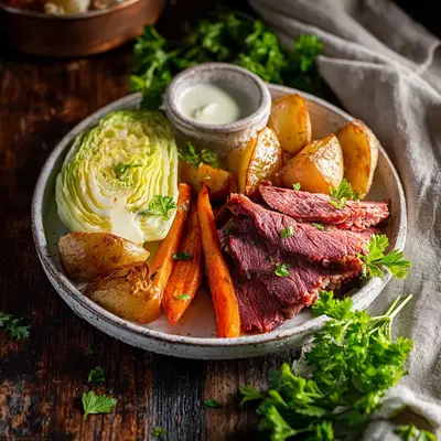 Homestyle Corned Beef and Cabbage with Horseradish Sauce