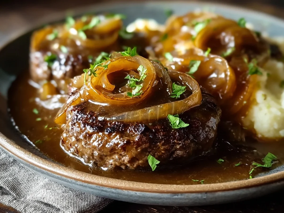 Homestyle Hamburger Steak with Onions & Gravy - Featured Image
