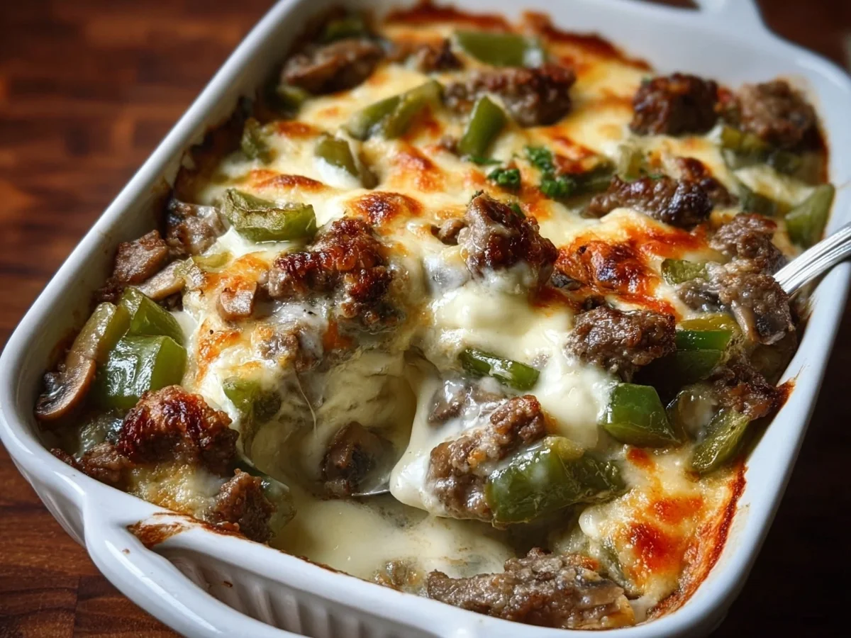 Low Carb Philly Cheesesteak Casserole Recipe - Featured Image