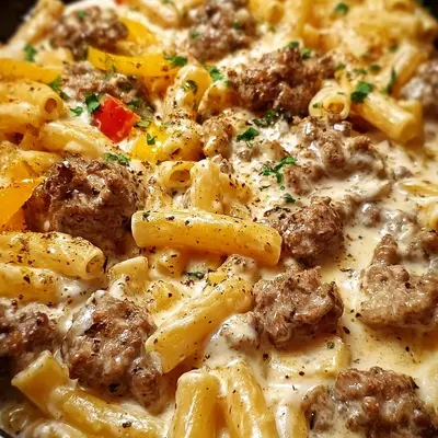 One Pot Creamy Cajun Beef Sausage Pasta