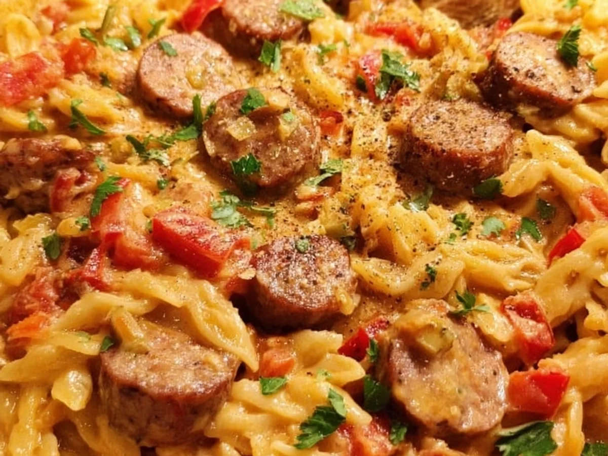 One Pot Creamy Cajun Turkey Sausage Pasta - Featured Image