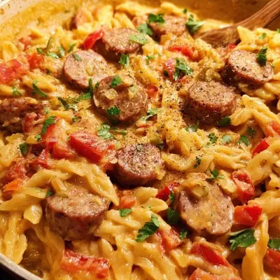 One Pot Creamy Cajun Turkey Sausage Pasta