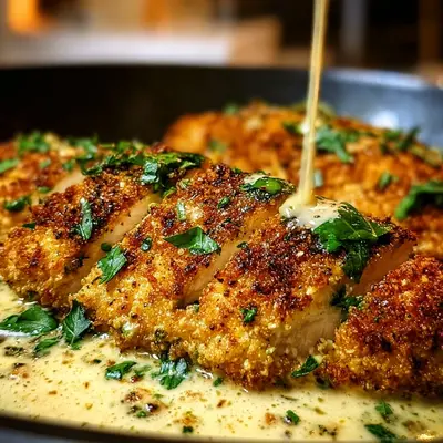 Parmesan Crusted Chicken with Creamy Garlic Sauce