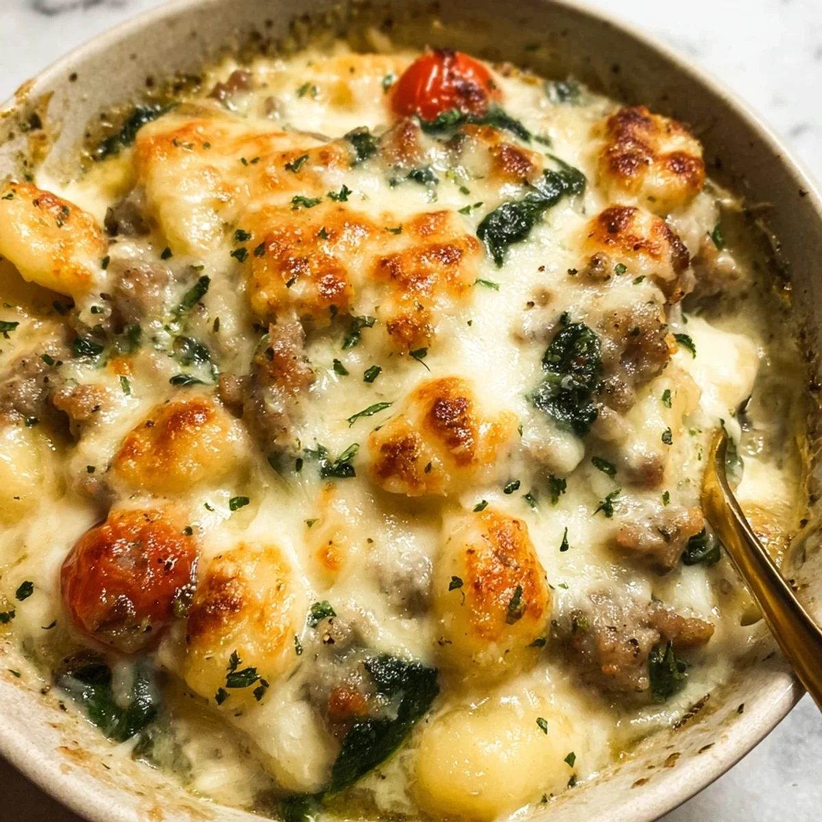 Pesto Turkey Sausage Gnocchi Bake