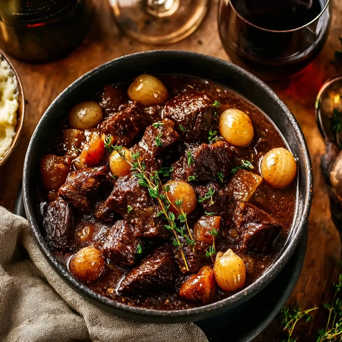 Rich Beef Bourguignon Recipe with Wine & Tender Herbs