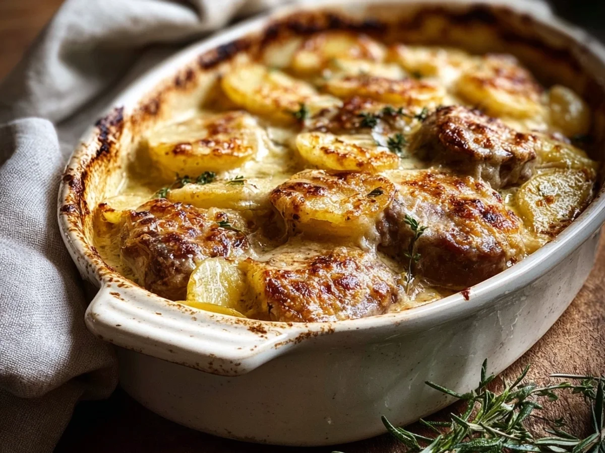 Rich Smothered Lamb Chop & Scalloped Potato Casserole - Featured Image