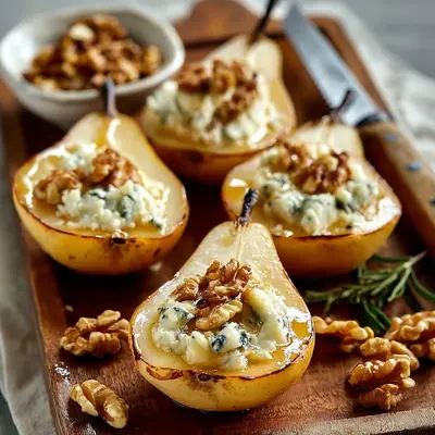 Roasted Blue Cheese Stuffed Pears with Walnuts