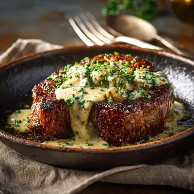 Seared Garlic Butter Steak with Parmesan Cream Sauce