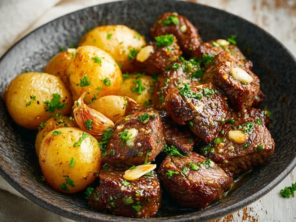 Simple Garlic Steak Bites & Potatoes Skillet - Featured Image