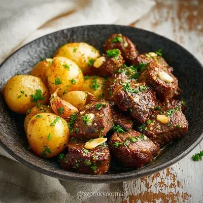 Simple Garlic Steak Bites & Potatoes Skillet