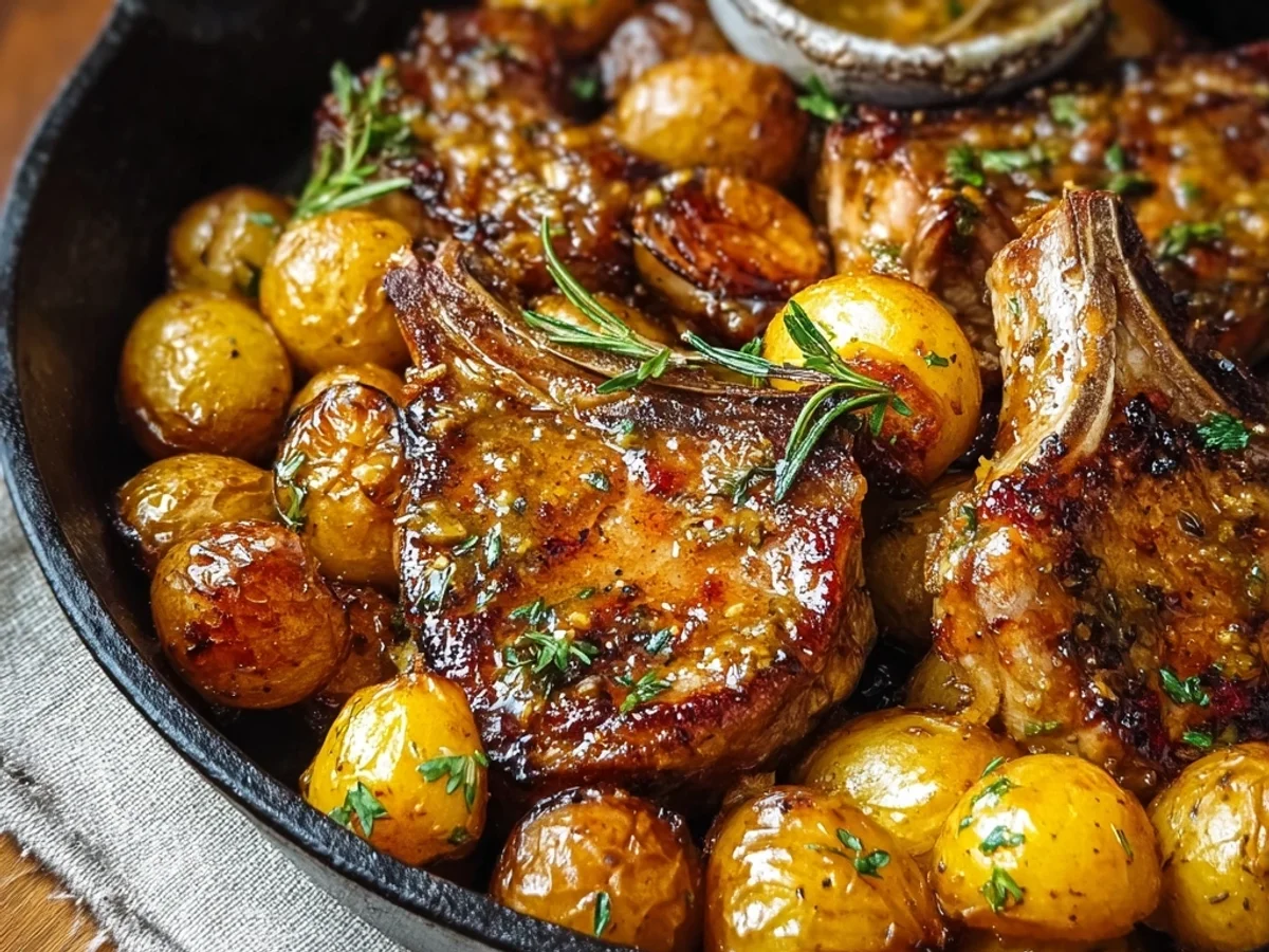 Skillet Honey Mustard Lamb Chops & Potatoes - Featured Image