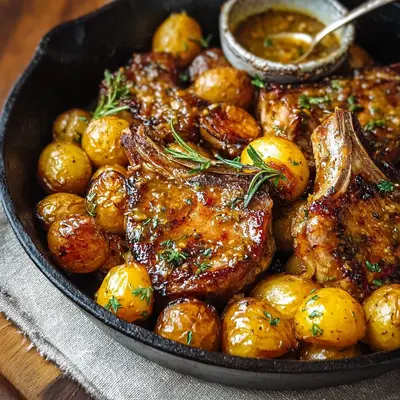 Skillet Honey Mustard Lamb Chops & Potatoes