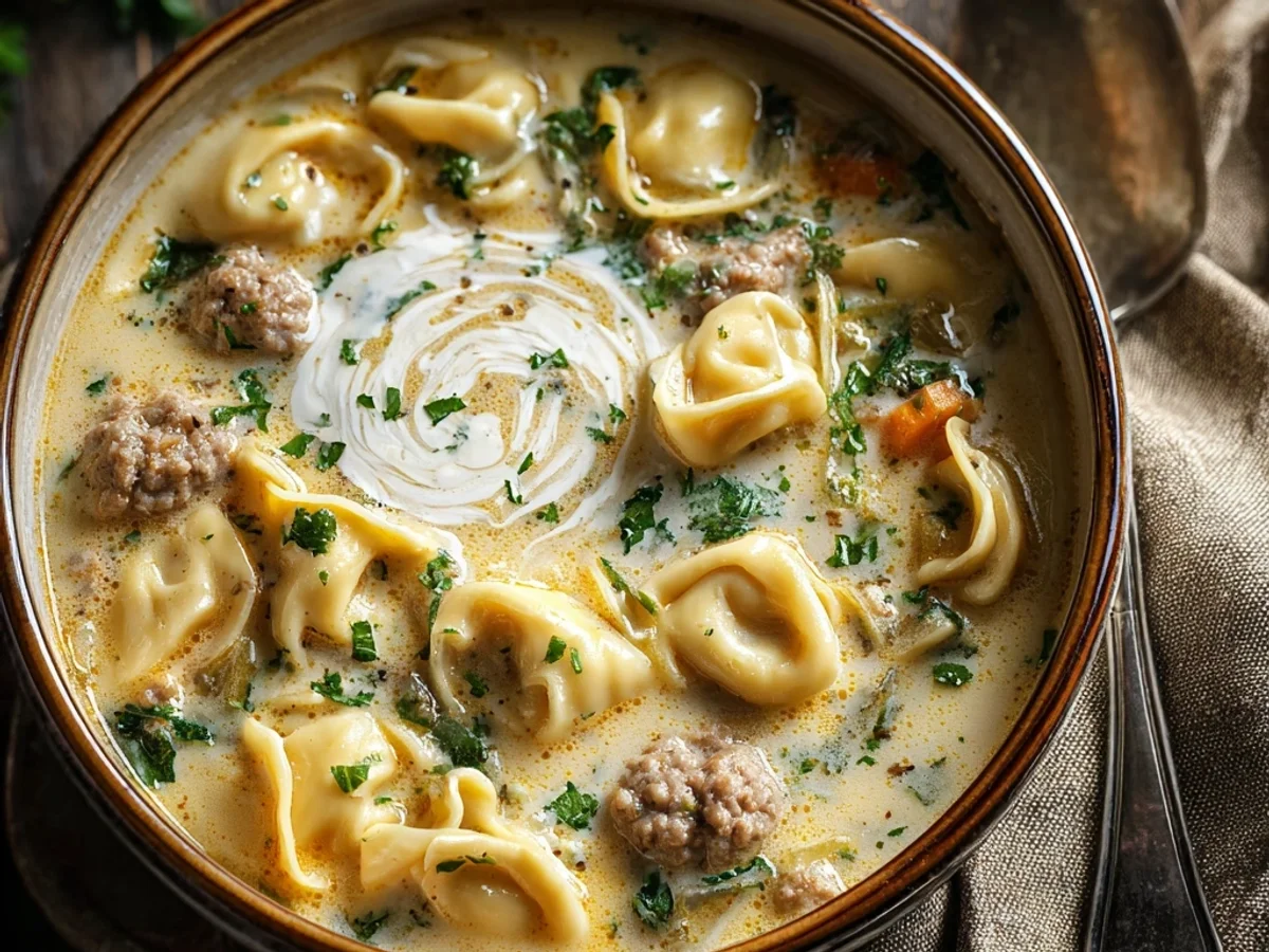Slow Cooker Creamy Beef Sausage Tortellini Soup - Featured Image