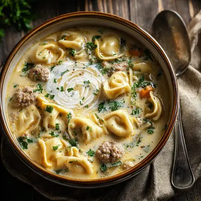 Slow Cooker Creamy Beef Sausage Tortellini Soup