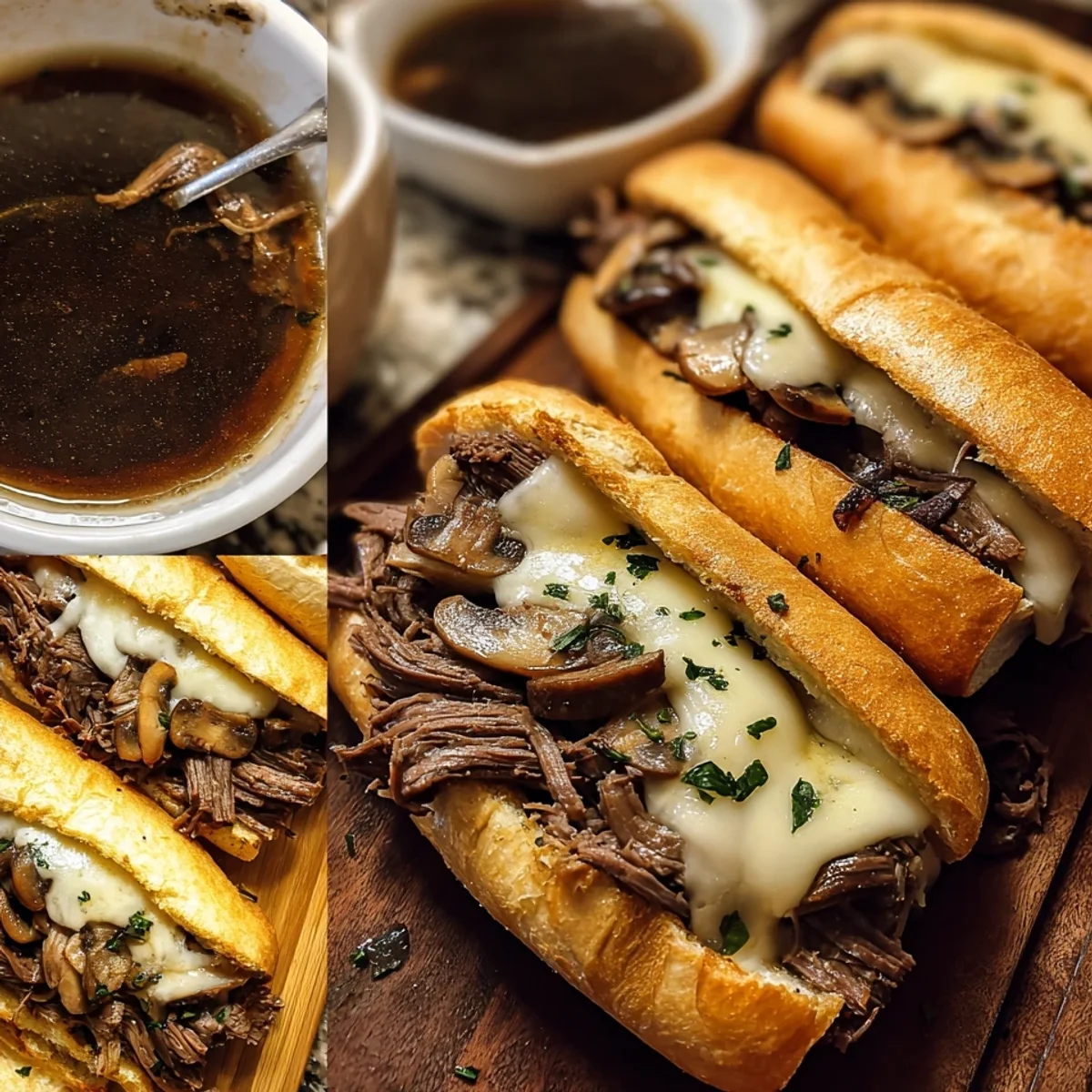 Slow Cooker French Dip Sandwiches with Garlic Mushrooms