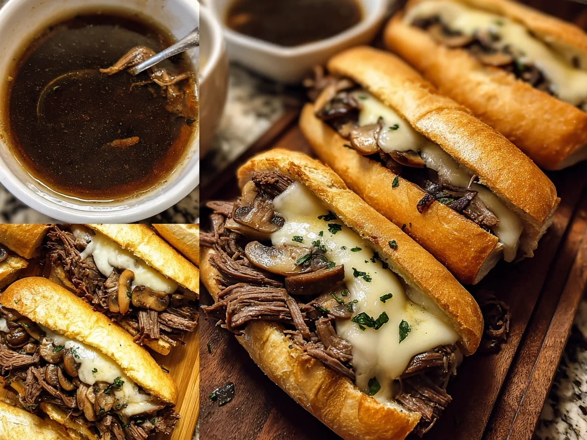 Slow Cooker French Dip Sandwiches with Garlic Mushrooms - Featured Image