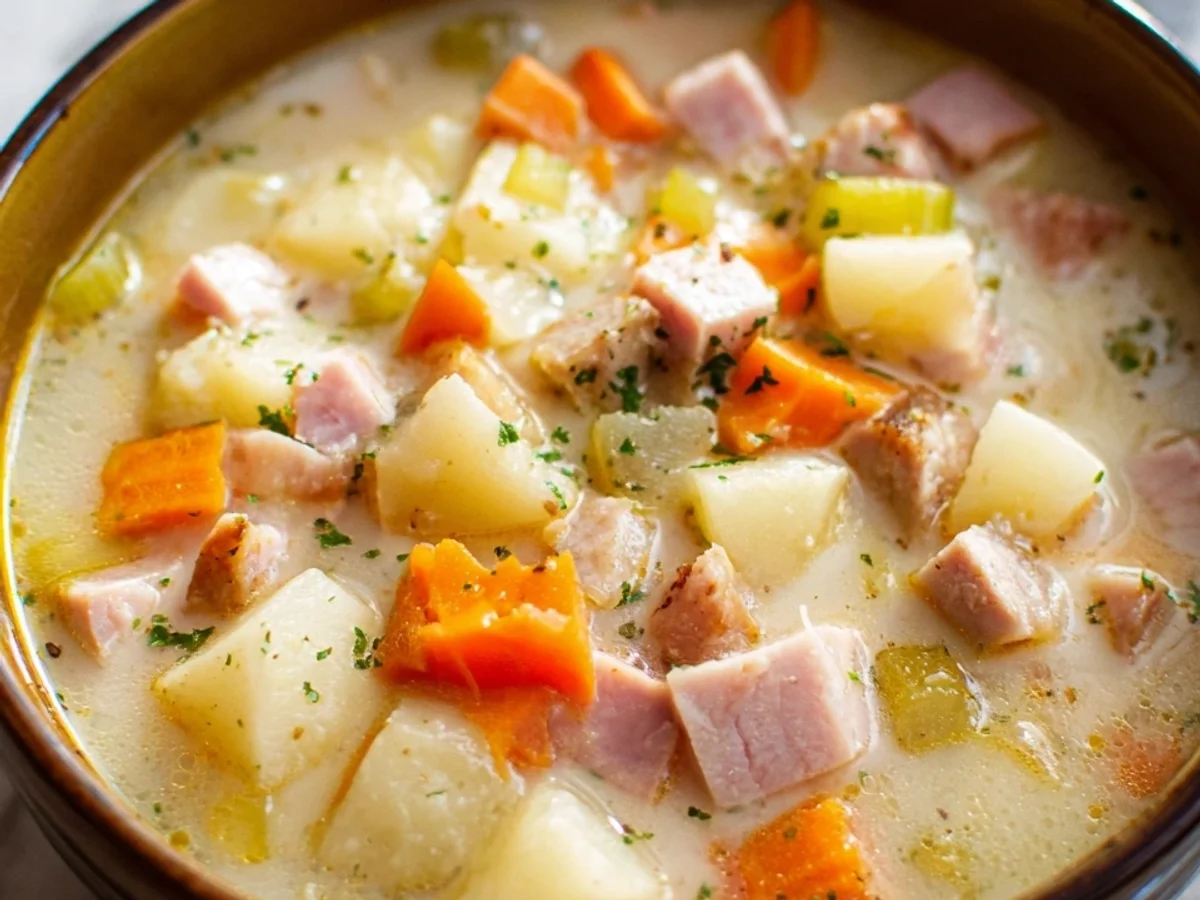 Slow Cooker Turkey Ham Potato Soup - Featured Image