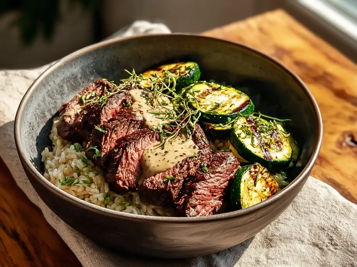 Smoky Grilled Steak Bowl with Grilled Zucchini & Herbs - Featured Image