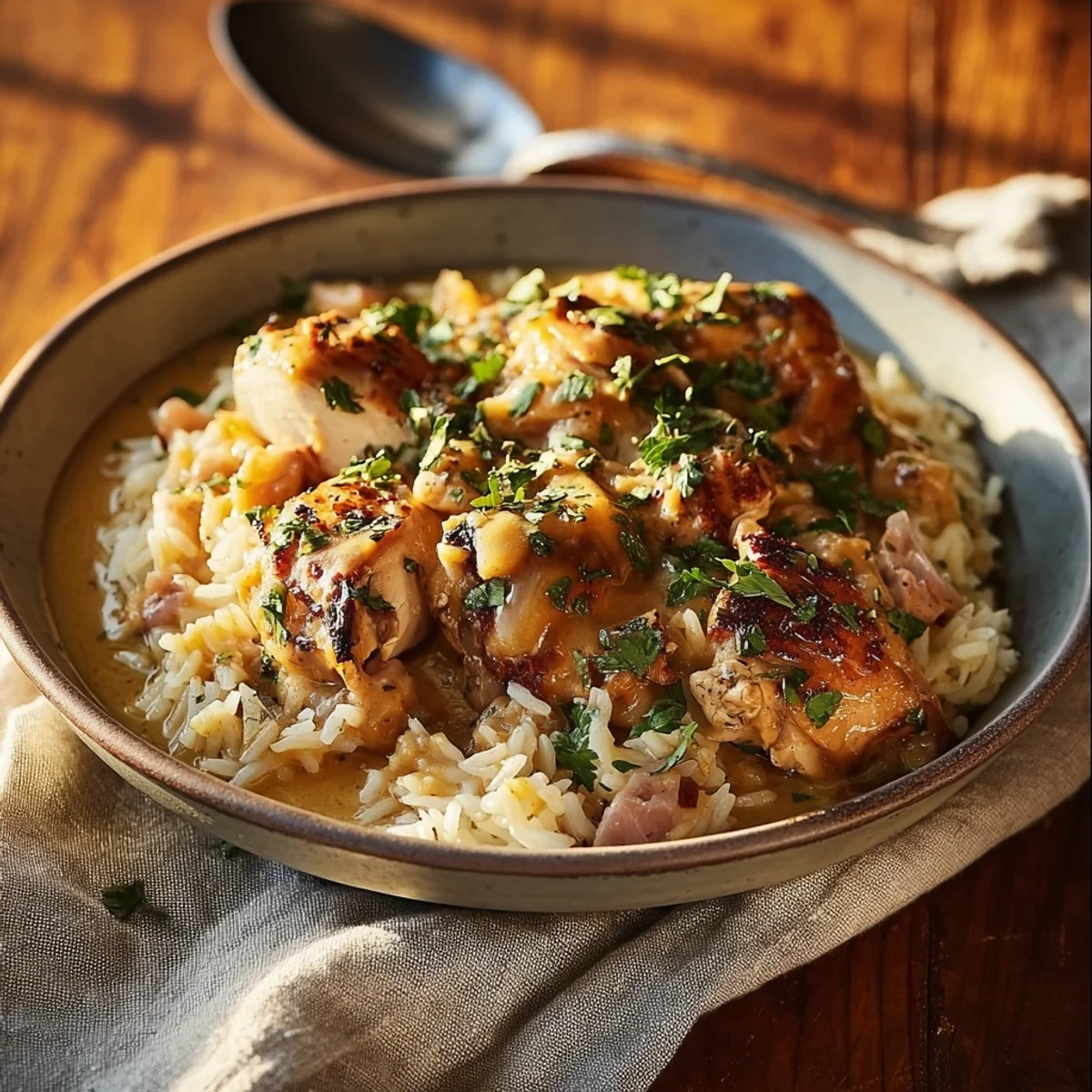 Smothered Chicken & Rice: Rich, Creamy Skillet