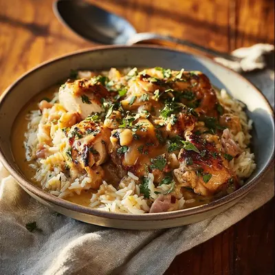 Smothered Chicken & Rice: Rich, Creamy Skillet