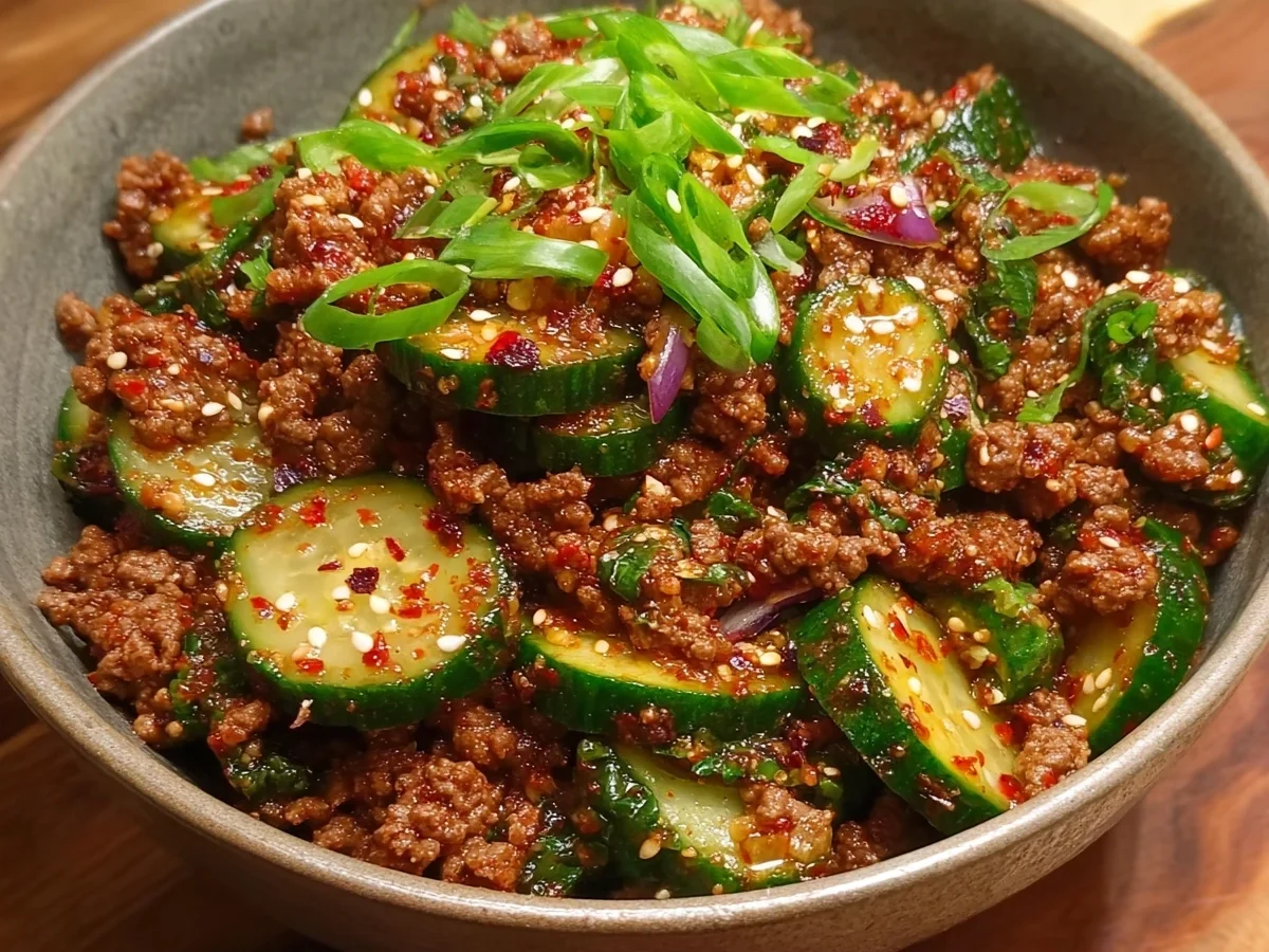 Spicy Keto Korean Ground Beef & Cucumber Salad - Featured Image