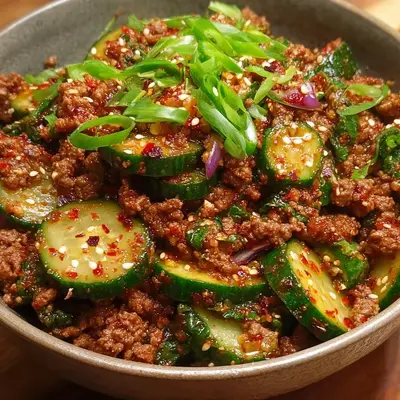 Spicy Keto Korean Ground Beef & Cucumber Salad