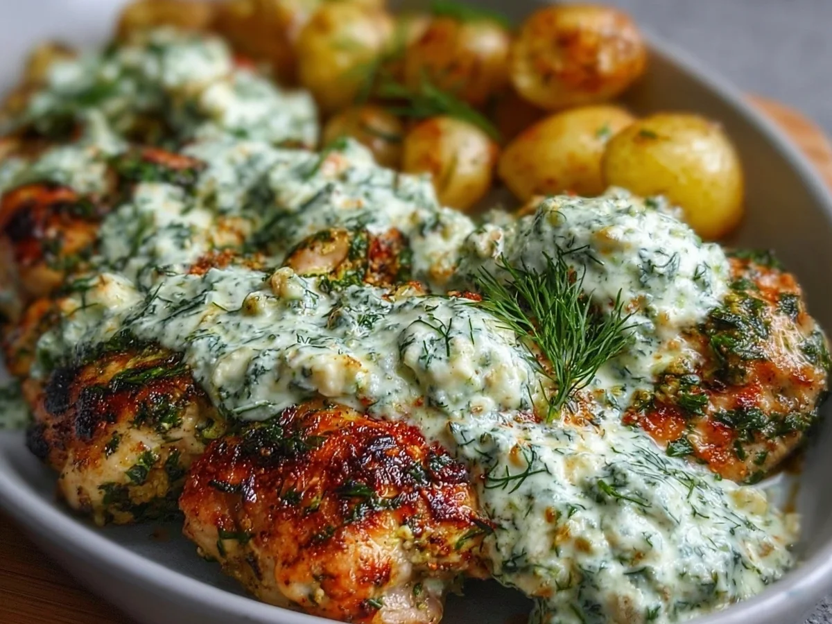 Spicy Yogurt Chicken Thighs with Creamy Dill Feta - Featured Image