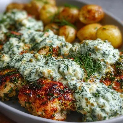 Spicy Yogurt Chicken Thighs with Creamy Dill Feta