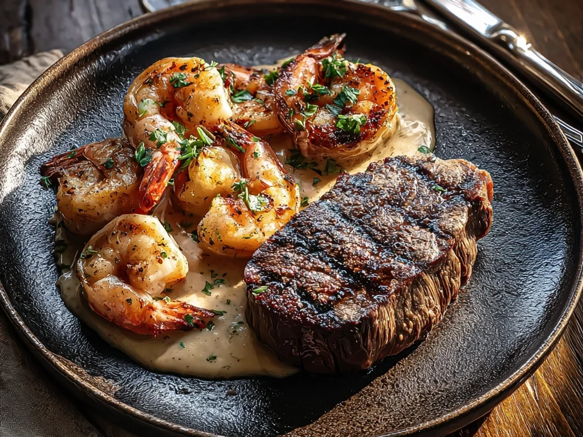 Steak & Creamy Garlic Shrimp Dinner: A Special Plate - Featured Image