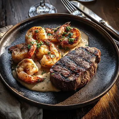 Steak & Creamy Garlic Shrimp Dinner: A Special Plate