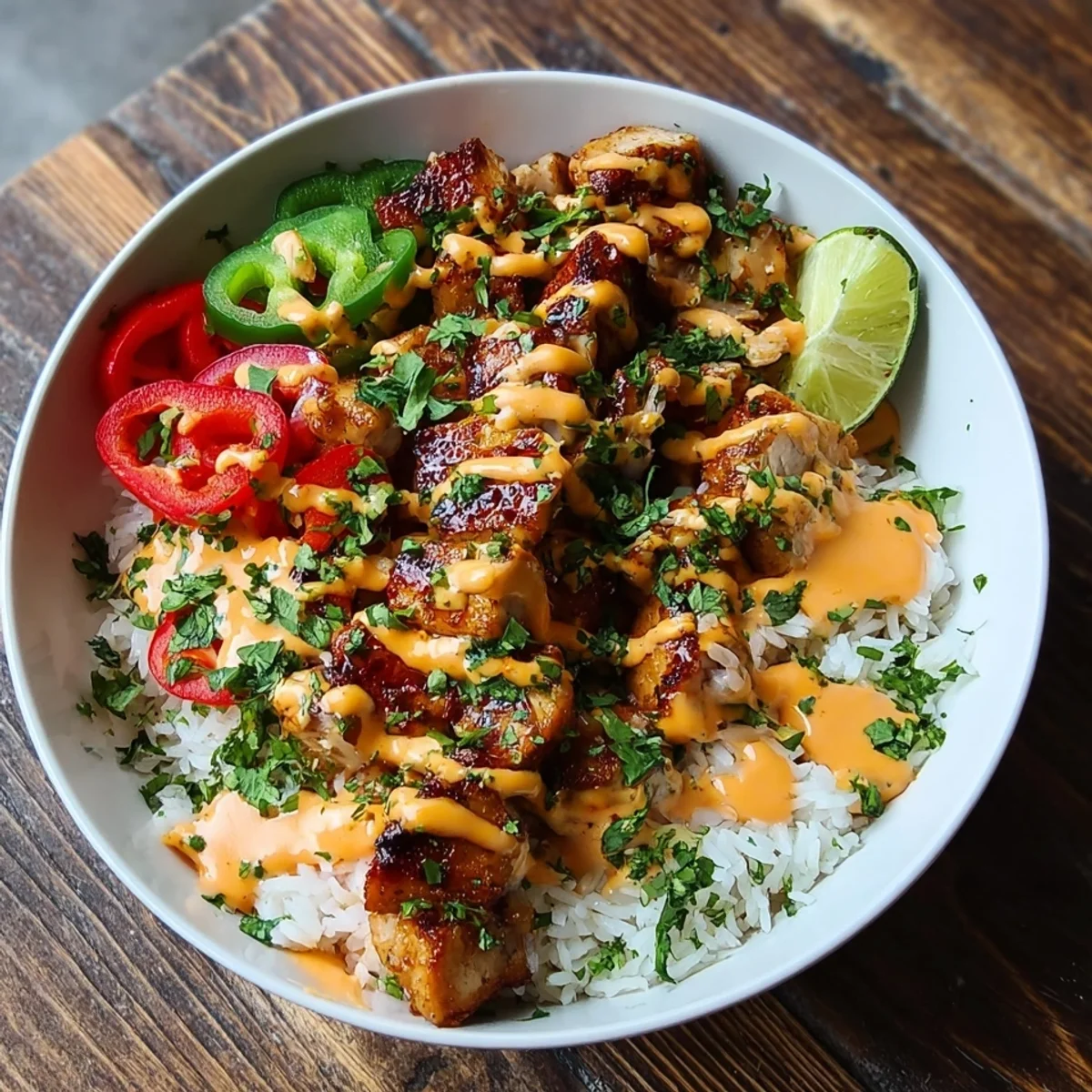 Sweet Chili Chicken Bowl with Coconut Lime Drizzle