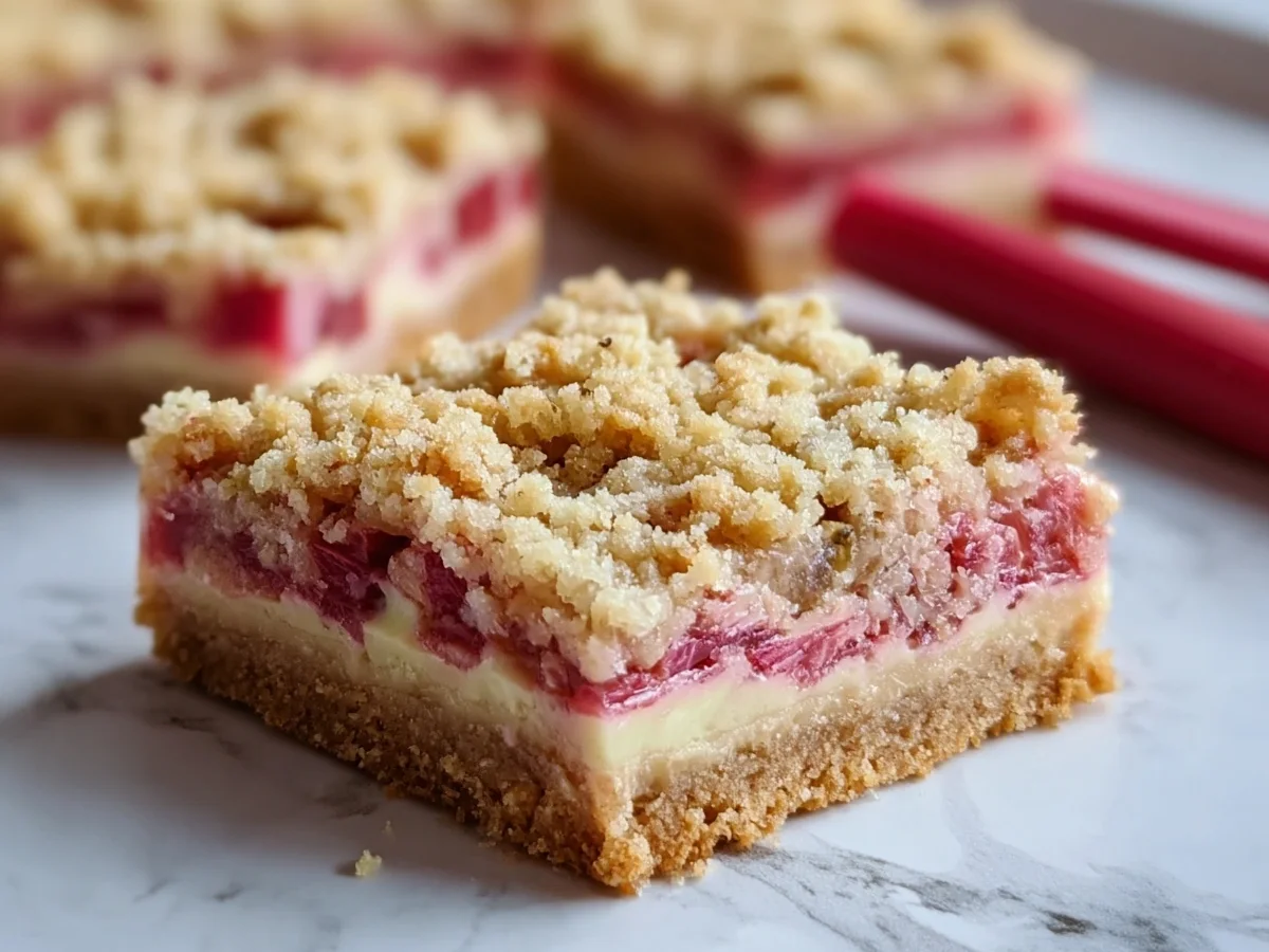 Sweet Tangy Rhubarb Cream Cheese Bars - Featured Image
