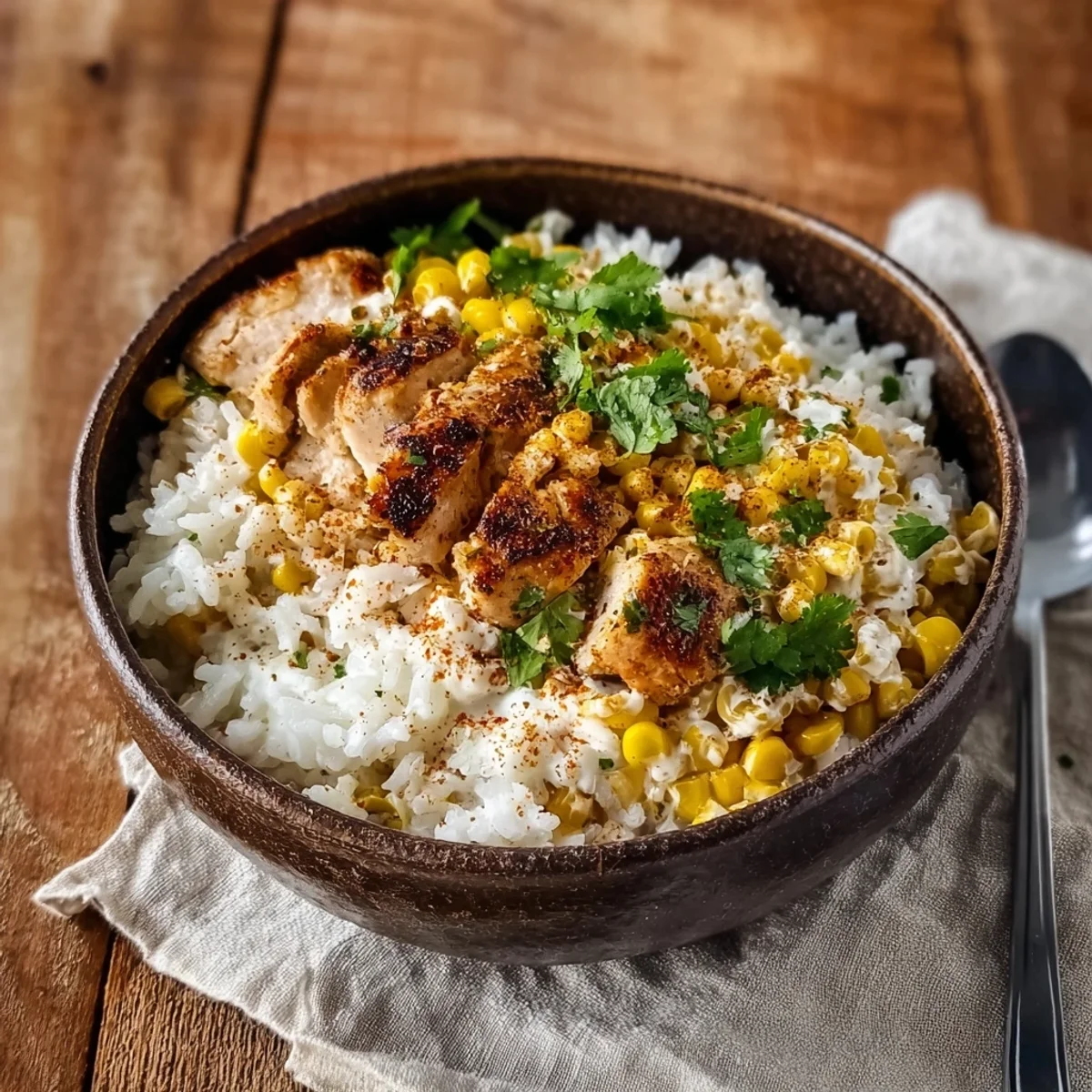 Tangy Street Corn Chicken Rice Bowl for Weeknights