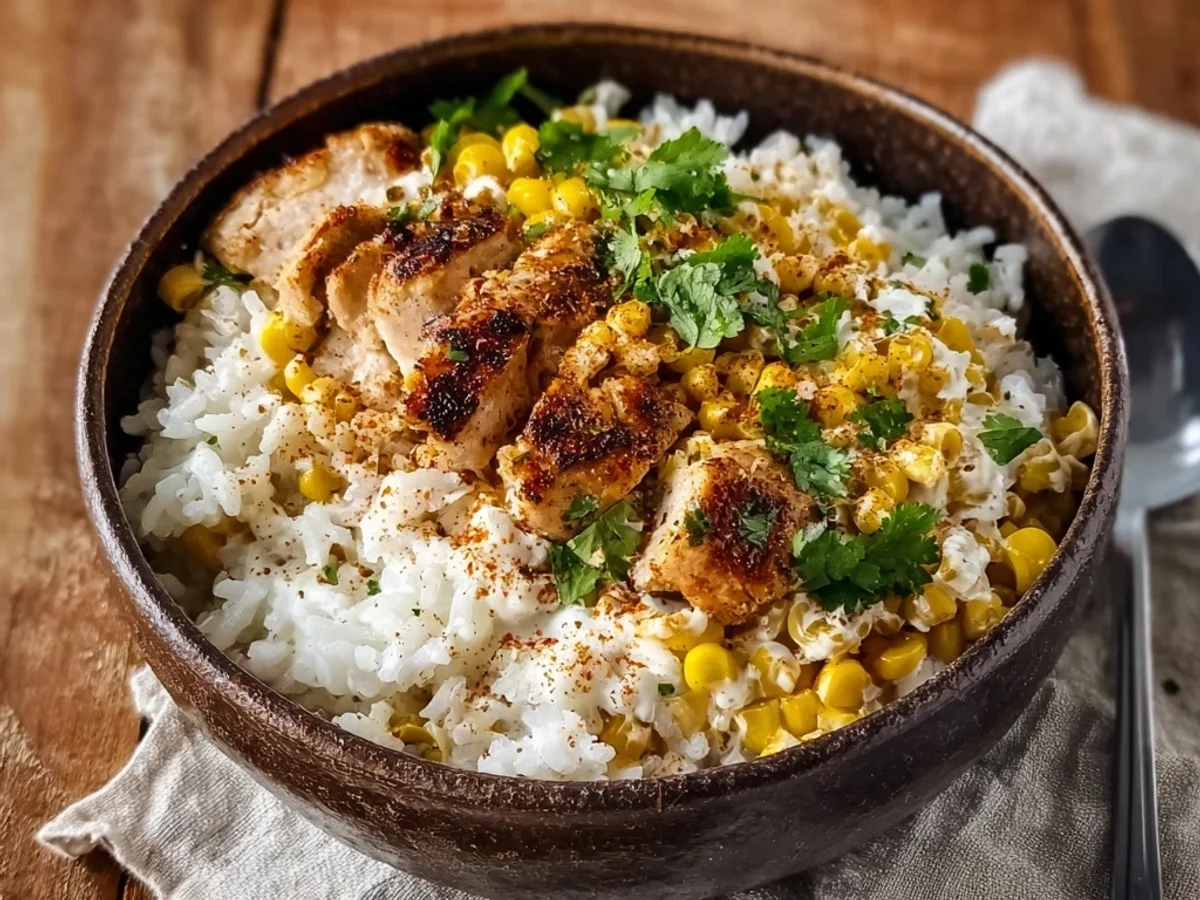 Tangy Street Corn Chicken Rice Bowl for Weeknights - Featured Image